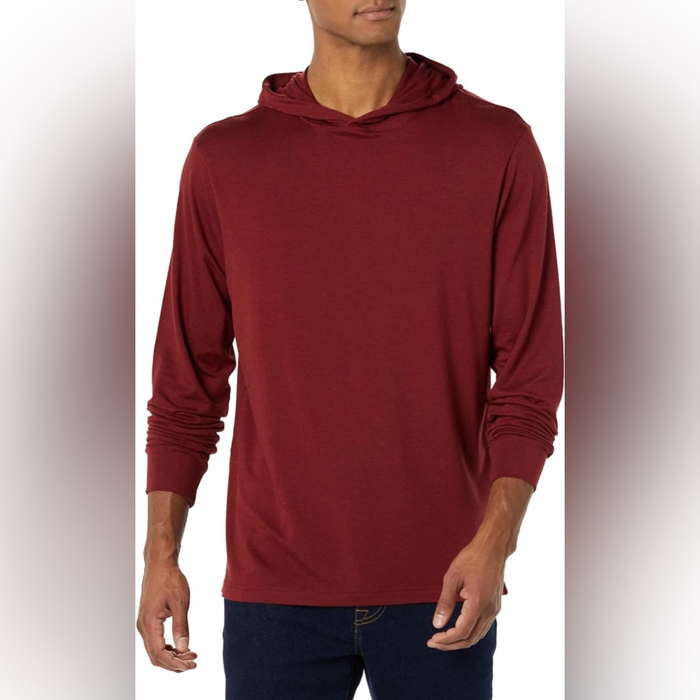 Amazon Aware Men's Regular-Fit Light Weight Long-Sleeve Hoodie T-Shirt BURGUNDY